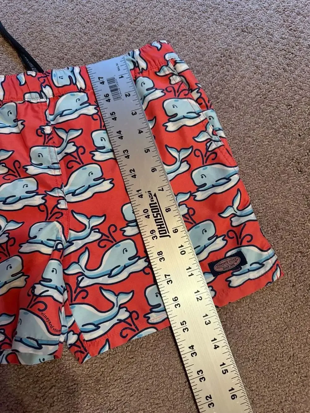 Vineyard Vines Boys Whale Pattern Swim Trunks Red